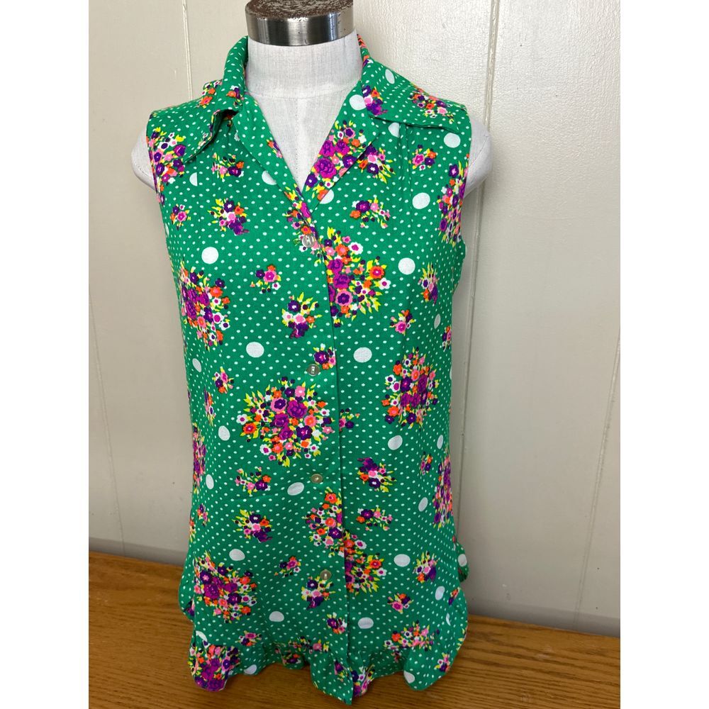 Vintage Made In Hawaii Top‎ Women's Medium Polka Dot Sleeveless Floral